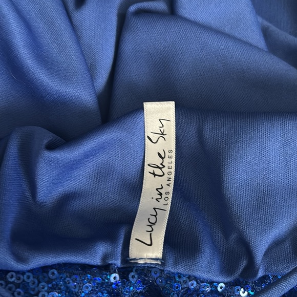 Lucy in the Sky Women Starstruck Strappy Sequin Dress Backless Lapis Blue Medium - Picture 3 of 3